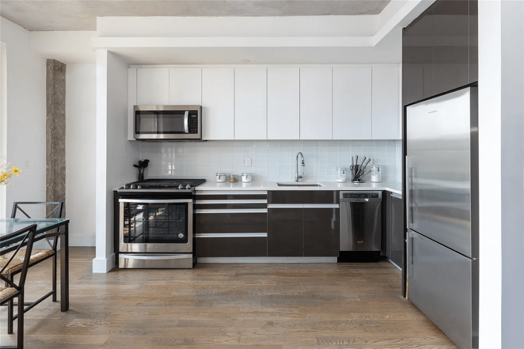 Modern kitchen featuring stainless steel appliances